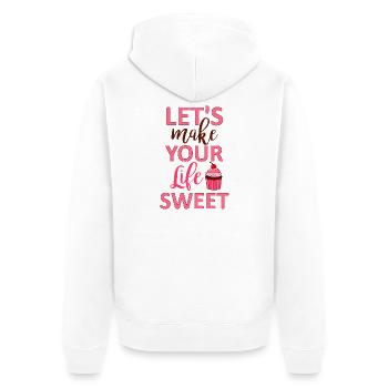 Lassen Sie uns Ihr Leben süß machen - Unisex Premium Bio Zip Hoodie - Weiß - Hinten - Thijin (182cm)