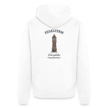 Pegelturm Ludwigshafen - Unisex Premium Bio Zip Hoodie - Weiß - Hinten - Thijin (182cm)