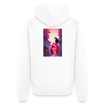Geisha 5 - Unisex Premium Bio Zip Hoodie - Weiß - Hinten - Thijin (182cm)