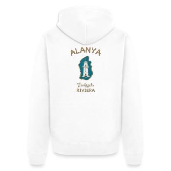 Alanya , Leuchtturm, Türkische Riviera - Unisex Premium Bio Zip Hoodie - Weiß - Hinten - Thijin (182cm)