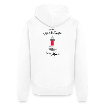 Leuchtturm Peenemünde, Ostsee, Meer, Handzeichnung - Unisex Premium Bio Zip Hoodie - Weiß - Hinten - Thijin (182cm)