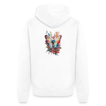 Papillon coloré motif floral - Veste à capuche bio Premium Unisexe - blanc - Dos - Thijin (182cm)
