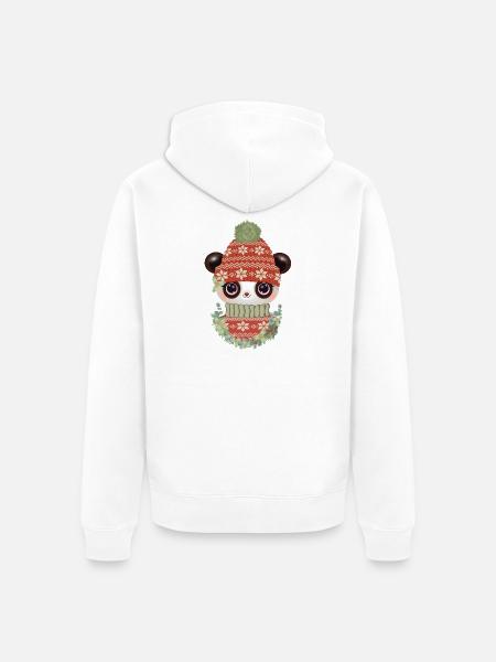 niedlicher Panda mit Pullover,Bommelmütze & Kranz - Unisex Premium Bio Zip Hoodie - Weiß