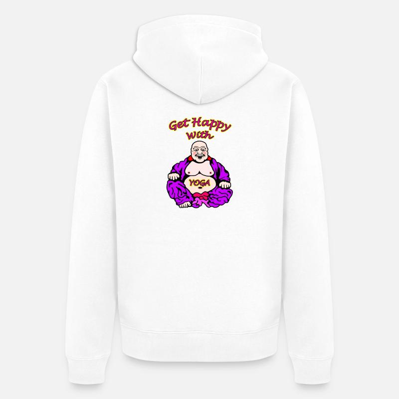 Illustration de Bouddha Yoga joyeux - Veste à capuche bio Premium Unisexe - blanc