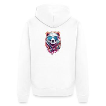 Panda-Sonnenbrille in Neonfarben - Unisex Premium Bio Zip Hoodie - Weiß - Hinten - Thijin (182cm)