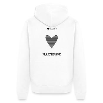 MERCI. MAÎTRESSE. MAÎTRE. MERCI MAÎTRESSE. MERCI. - Veste à capuche bio Premium Unisexe - blanc - Dos - Thijin (182cm)