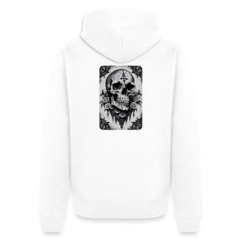 Vintage Gothic Skull Photocopy Effect T Shirt - Unisex Premium Organic Zip Hoodie - white - Back - Thijin (182cm)