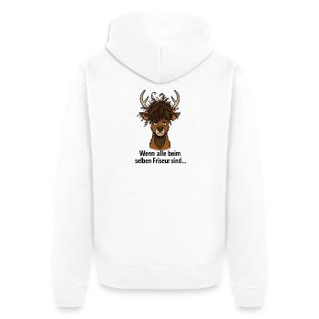 Frisör-Hirsch Horst - Unisex Premium Bio Zip Hoodie - Weiß - Hinten - Thijin (182cm)