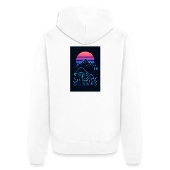 Neon Pilz Landschaft bei Sonnenuntergang - Unisex Premium Bio Zip Hoodie - Weiß - Hinten - Thijin (182cm)