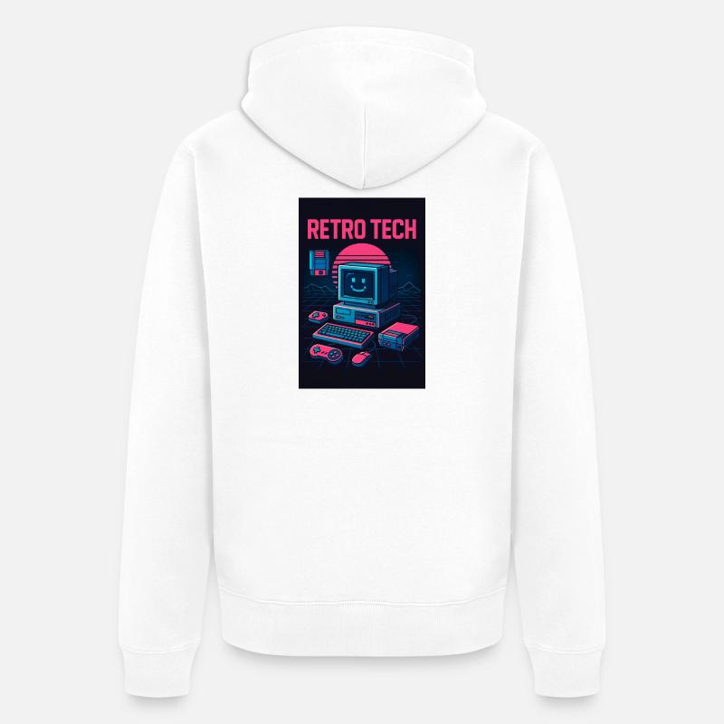 Retro Tech Computer Grafikdesigner mit Lächeln - Unisex Premium Bio Zip Hoodie - Weiß