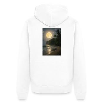 Mondschein über Tropenstrand - Unisex Premium Bio Zip Hoodie - Weiß - Hinten - Thijin (182cm)
