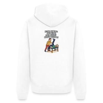 Physio Spruch Keine Ahnung ob's hilft lustig - Unisex Premium Bio Zip Hoodie - Weiß - Hinten - Thijin (182cm)