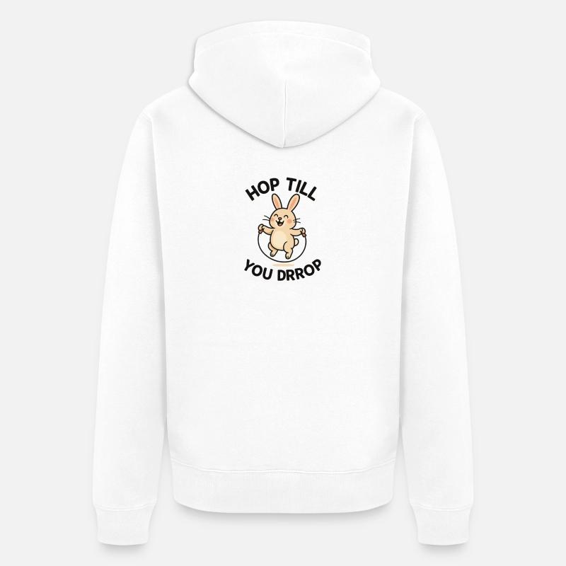Conception de saut de lapin joyeux - Veste à capuche bio Premium Unisexe - blanc