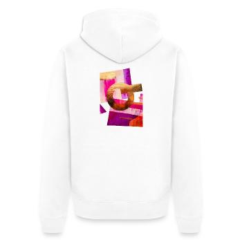 Abstraktes Design mit Gold, Pink und Lila - Unisex Premium Bio Zip Hoodie - Weiß - Hinten - Thijin (182cm)