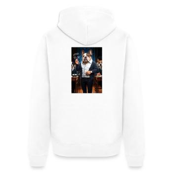 English Bulldog Humanoid Professor - Unisex Premium Organic Zip Hoodie - white - Back - Thijin (182cm)