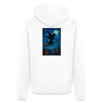 Black cat with witch's broom - Unisex Premium Organic Zip Hoodie - white - Back - Thijin (182cm)