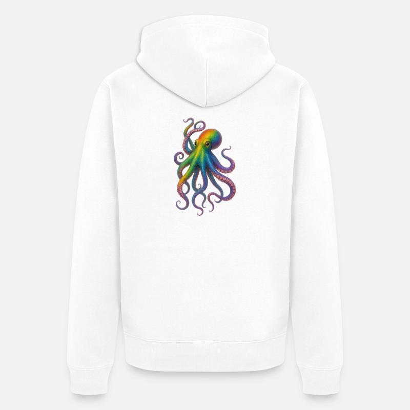 Bunter Regenbogen Oktopus Design - Unisex Premium Bio Zip Hoodie - Weiß