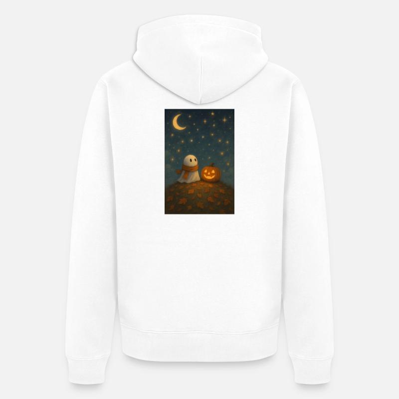 Fantôme d’Halloween avec citrouille - Veste à capuche bio Premium Unisexe - blanc