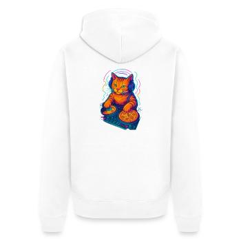 Neon DJ Katze Design - Unisex Premium Bio Zip Hoodie - Weiß - Hinten - Thijin (182cm)