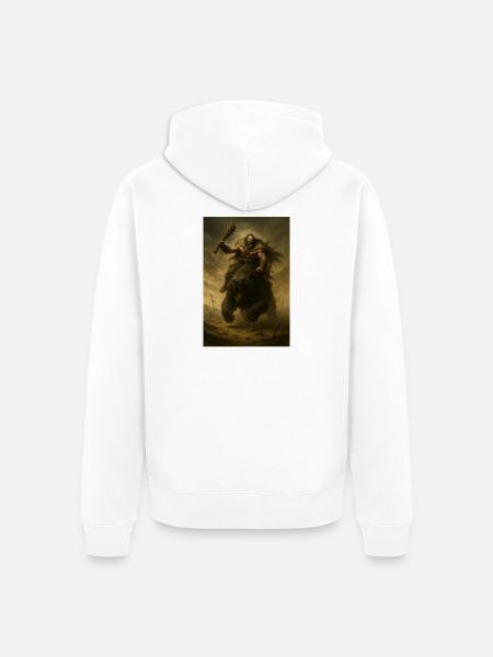 Barbarian Warrior on Brown Bear – Fant Illustration - Unisex Premium Organic Zip Hoodie - white