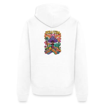 PURA VIDA SHROOM WORLD - Unisex Premium Bio Zip Hoodie - Weiß - Hinten - Thijin (182cm)