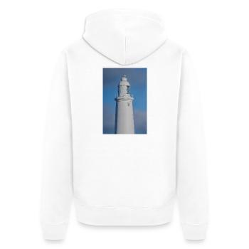 St Marys Lighthouse Close Up - Unisex Premium Organic Zip Hoodie - white - Back - Thijin (182cm)