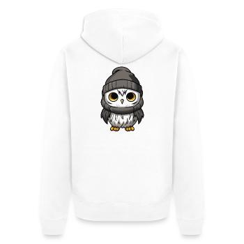Eule Comic Winter Cozy - Unisex Premium Bio Zip Hoodie - Weiß - Hinten - Thijin (182cm)
