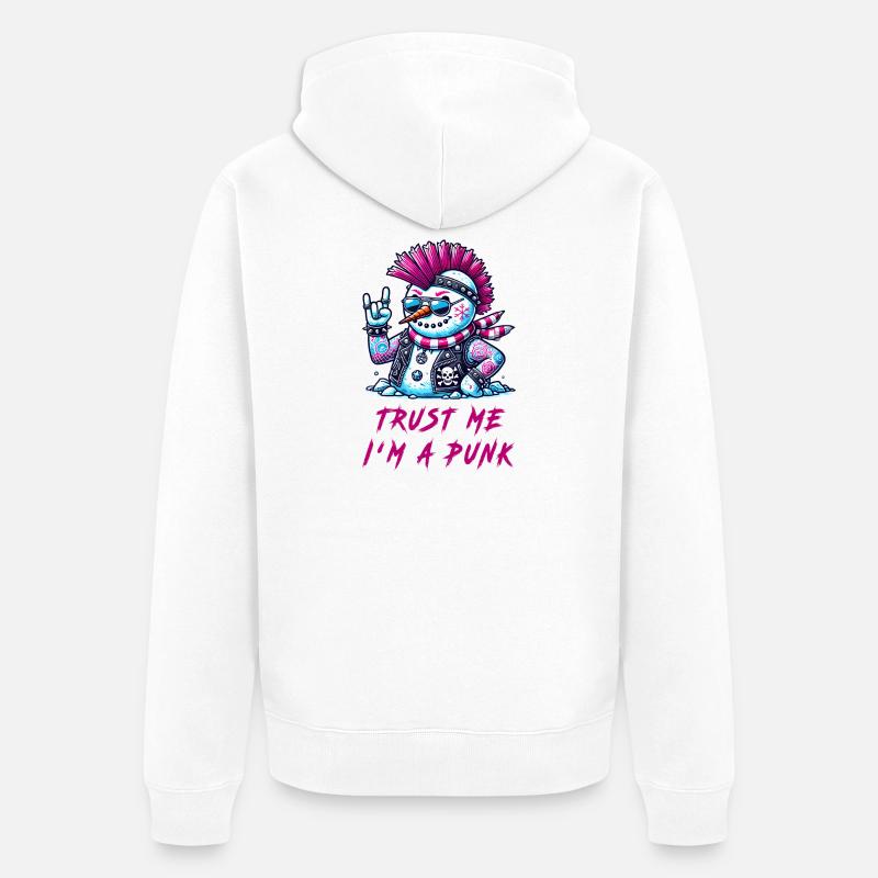 Bonhomme de neige punk – Fais-moi confiance - Veste à capuche bio Premium Unisexe - blanc