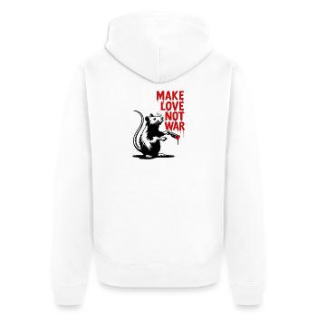 Ratte mit rotem Text Liebe statt Krieg - Unisex Premium Bio Zip Hoodie - Weiß - Hinten - Thijin (182cm)