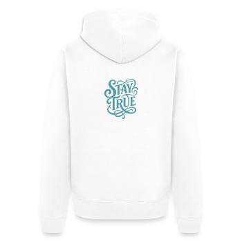 Stad True Typografie Schwung - Unisex Premium Bio Zip Hoodie - Weiß - Hinten - Thijin (182cm)