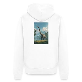 Dino Dawn Longneck - Unisex Premium Bio Zip Hoodie - Weiß - Hinten - Thijin (182cm)
