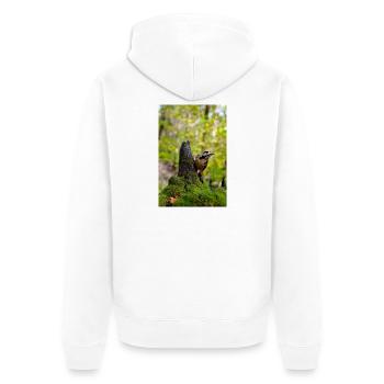 Forest Woodpecker on Mossy Stump - Unisex Premium Organic Zip Hoodie - white - Back - Thijin (182cm)