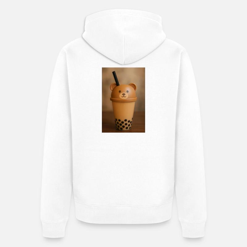 Bear Lid Bubble Tea Cup Design - Unisex Premium Bio Zip Hoodie - Weiß