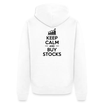 Ruhe bewahren und Aktien kaufen - Unisex Premium Bio Zip Hoodie - Weiß - Hinten - Thijin (182cm)