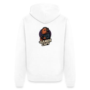 Gamer Capy – Cute Capybara Gamer 🎮
 - Unisex Premium Bio Zip Hoodie - Weiß - Hinten - Thijin (182cm)