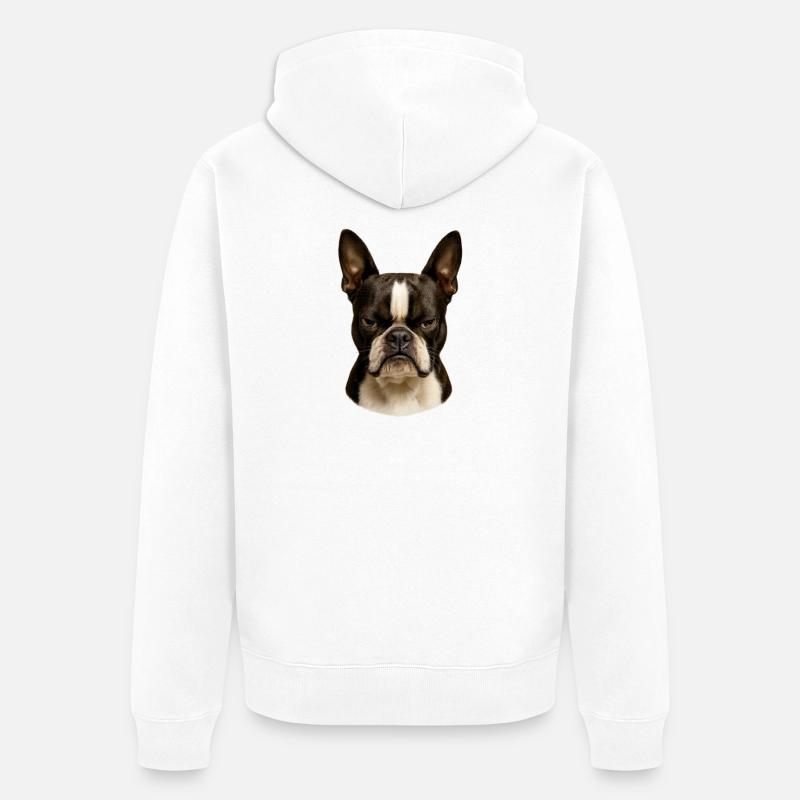 Vue impressionnante sur le Boston Terrier - Veste à capuche bio Premium Unisexe - blanc