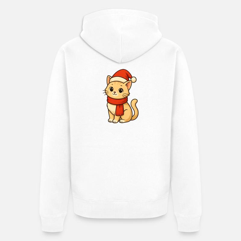 Chat d’hiver avec le Père Noël - Veste à capuche bio Premium Unisexe - blanc