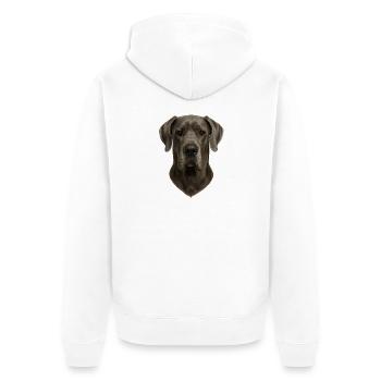 Portrait de tête de chien gris - Veste à capuche bio Premium Unisexe - blanc - Dos - Thijin (182cm)