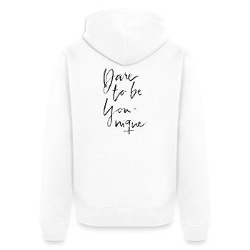 Dare to be younique - Unisex Premium Bio Zip Hoodie - Weiß - Hinten - Thijin (182cm)