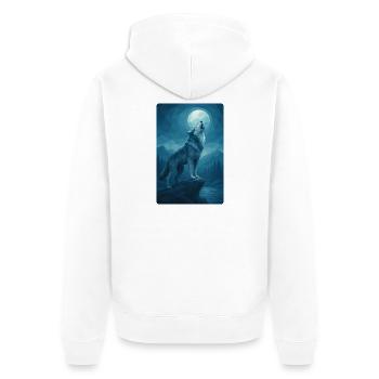 Polynature Night Wolf - Unisex Premium Organic Zip Hoodie - white - Back - Thijin (182cm)