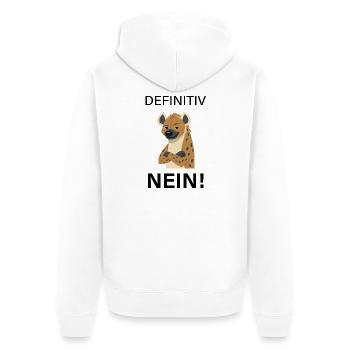 Selbstbewusste Hyäne Cartoon. Definitiv NEIN! - Unisex Premium Bio Zip Hoodie - Weiß - Hinten - Thijin (182cm)