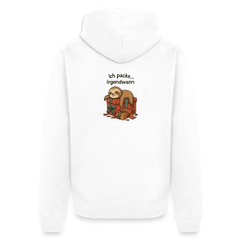 Faultier beim Geschenkestapel - Unisex Premium Bio Zip Hoodie - Weiß - Hinten - Thijin (182cm)