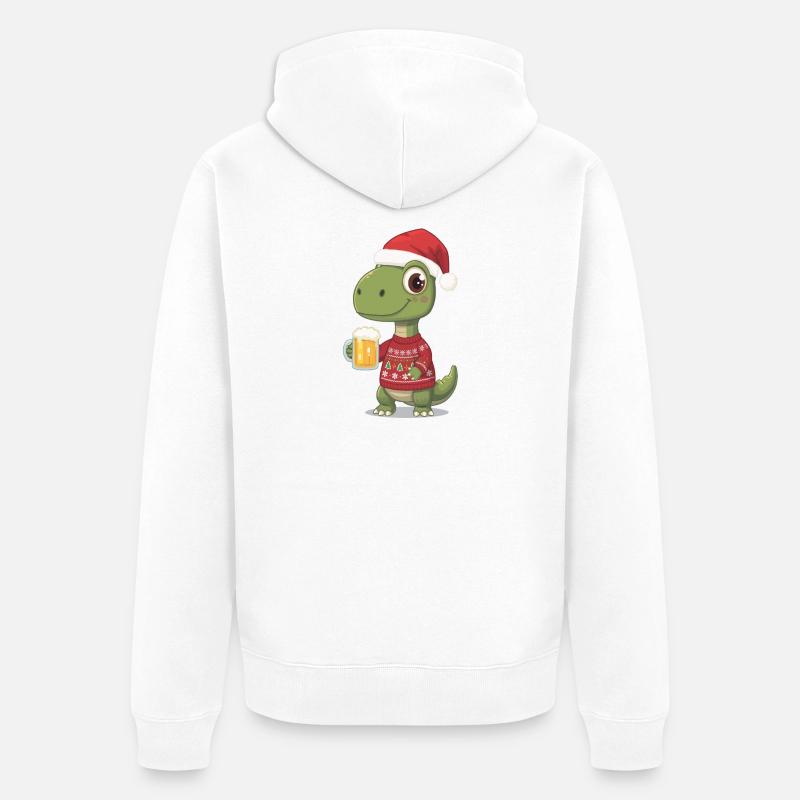 Dino Noël Pull Festif - Veste à capuche bio Premium Unisexe - blanc