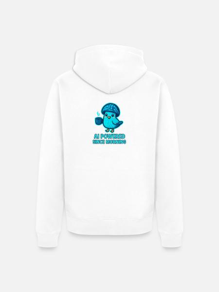 KI-Vogel Morgenkaffee mit Schaltkreis - Unisex Premium Bio Zip Hoodie - Weiß