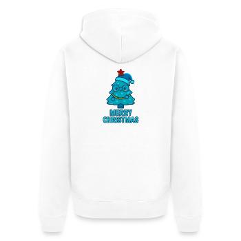 Blauer Comic-Weihnachtsbaum mit Brille - Unisex Premium Bio Zip Hoodie - Weiß - Hinten - Thijin (182cm)