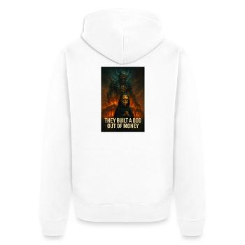Gott aus Geld – Macht und Gier - Unisex Premium Bio Zip Hoodie - Weiß - Hinten - Thijin (182cm)