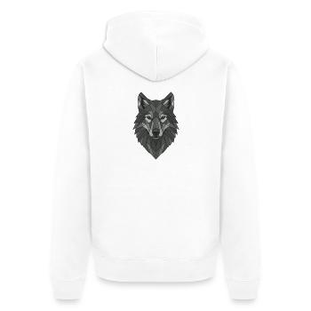 Geometrischer Grau-Wolfskopf - Unisex Premium Bio Zip Hoodie - Weiß - Hinten - Thijin (182cm)
