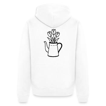 Cruche avec tulipes – motif de fleurs de printemps - Veste à capuche bio Premium Unisexe - blanc - Dos - Thijin (182cm)