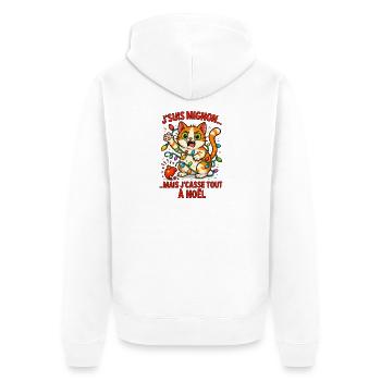 Elektrisches Weihnachtskätzchen und Girlanden - Unisex Premium Bio Zip Hoodie - Weiß - Hinten - Thijin (182cm)