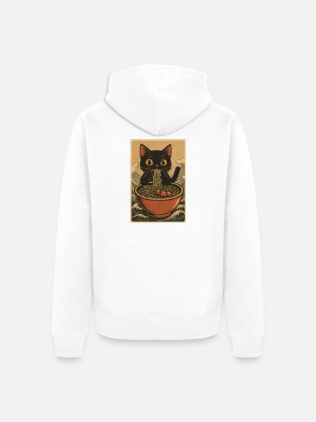 Katzennudelschüssel in den Wellen des Meeres, Katzen - Unisex Premium Bio Zip Hoodie - Weiß